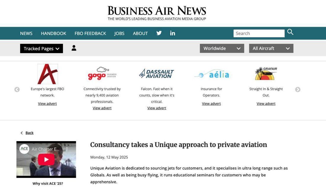 Business Air News article about Unique Aviation