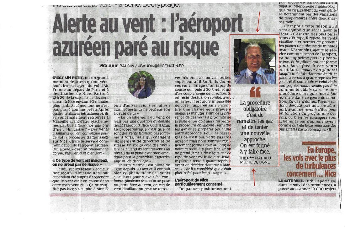 Nice Matin newspaper coverage related to aviation consulting