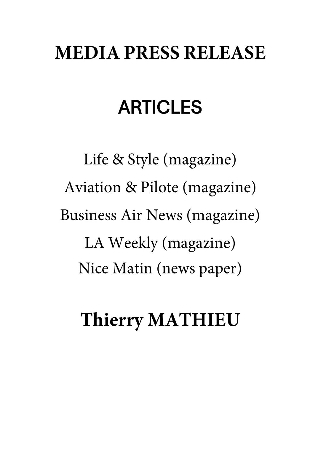 Unique Aviation media press release cover